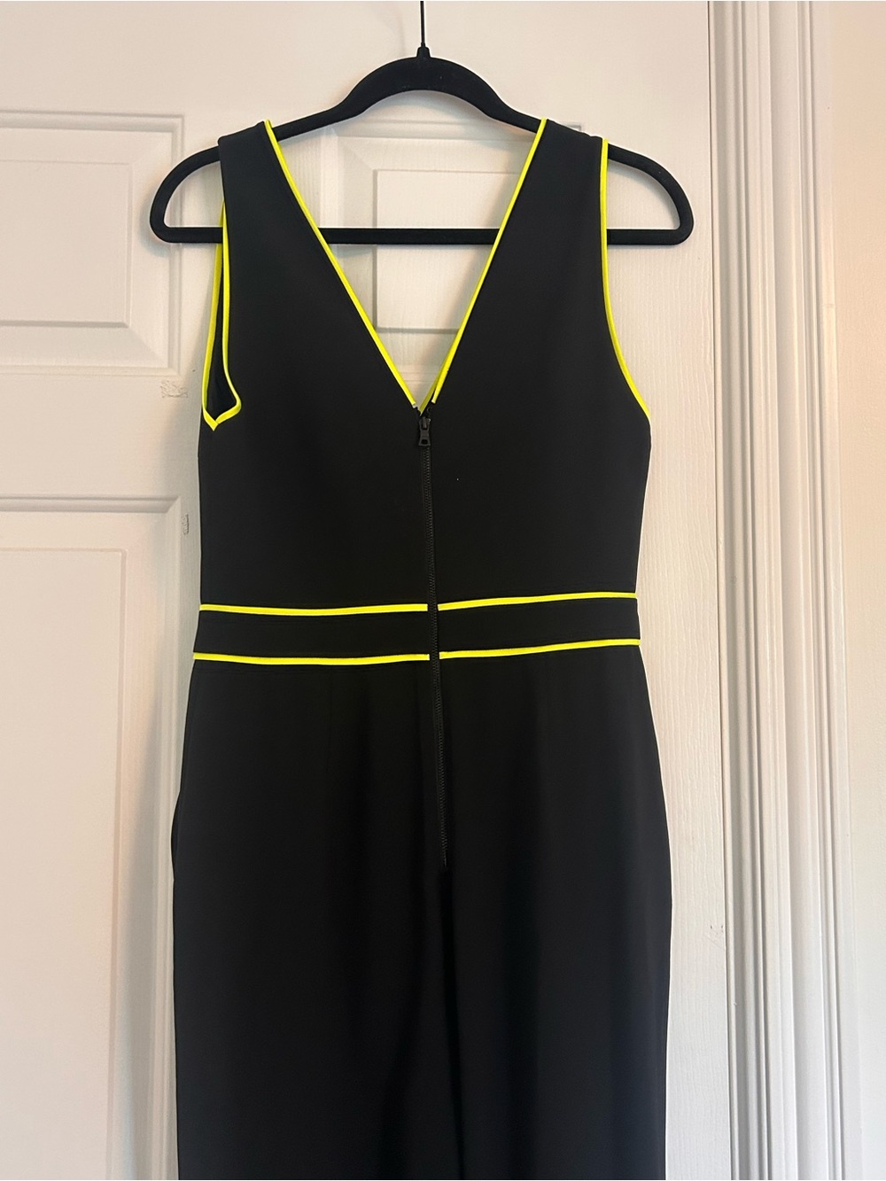 Alice + Olivia Black Sleeveless Jumpsuit with Neon Yellow Piping - Picture 4 of 5
